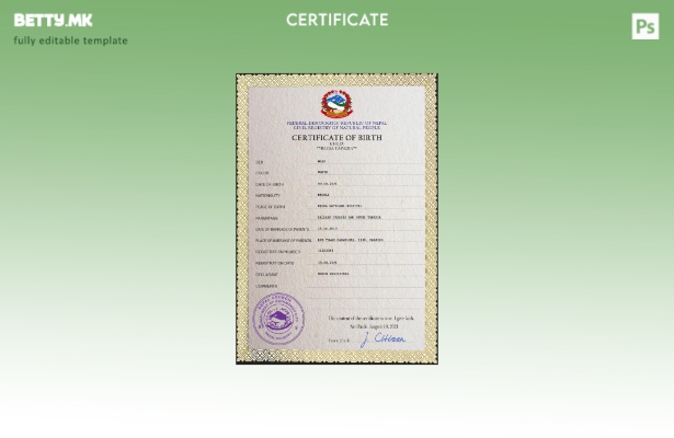 модерен стил Непалски шаблон за ПСД од извод од матична книга на родените